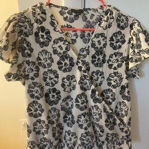 Ann Taylor Black and Cream Floral Blouse